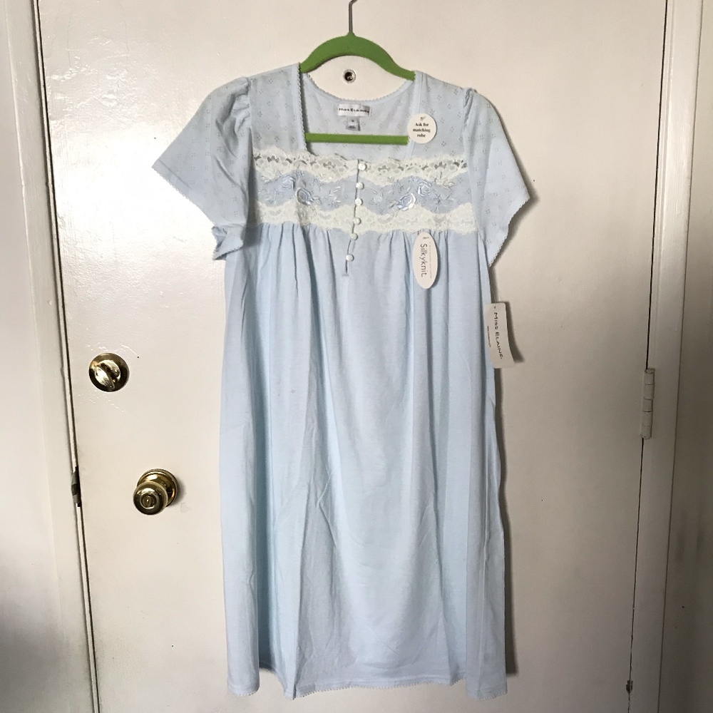 Miss Elaine Light Blue Silky Knit Nightgown NWT